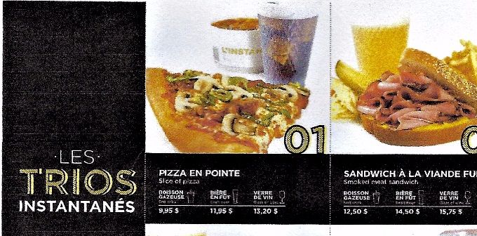 Brunch disponible avec les billets à 45$ au restaurant l'Instant